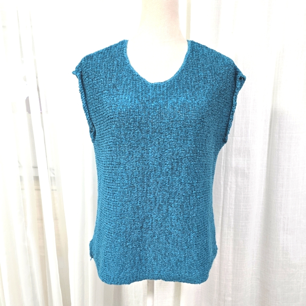 2/$30 Chicos Easywear Aqua Blue Knit Sleeveless Womens Top Size 1